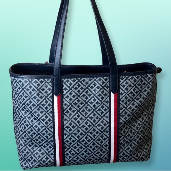 TOMMY HILFIGER WOMEN'S TOTE - NAVY BLUE LOGO w/RWB STRIPES New FREE SHIP - Picture 4 of 9